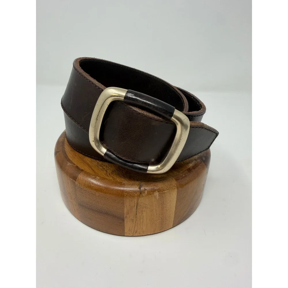 The Limited Womens Dark Brown Genuine Leather Belt Silver Square Buckle Size S